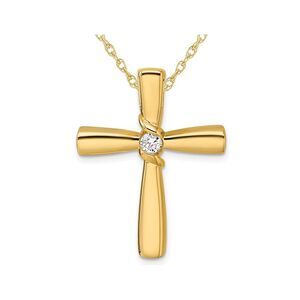 14K Yellow Gold  Cross Pendant Necklace with Chain and Diamond